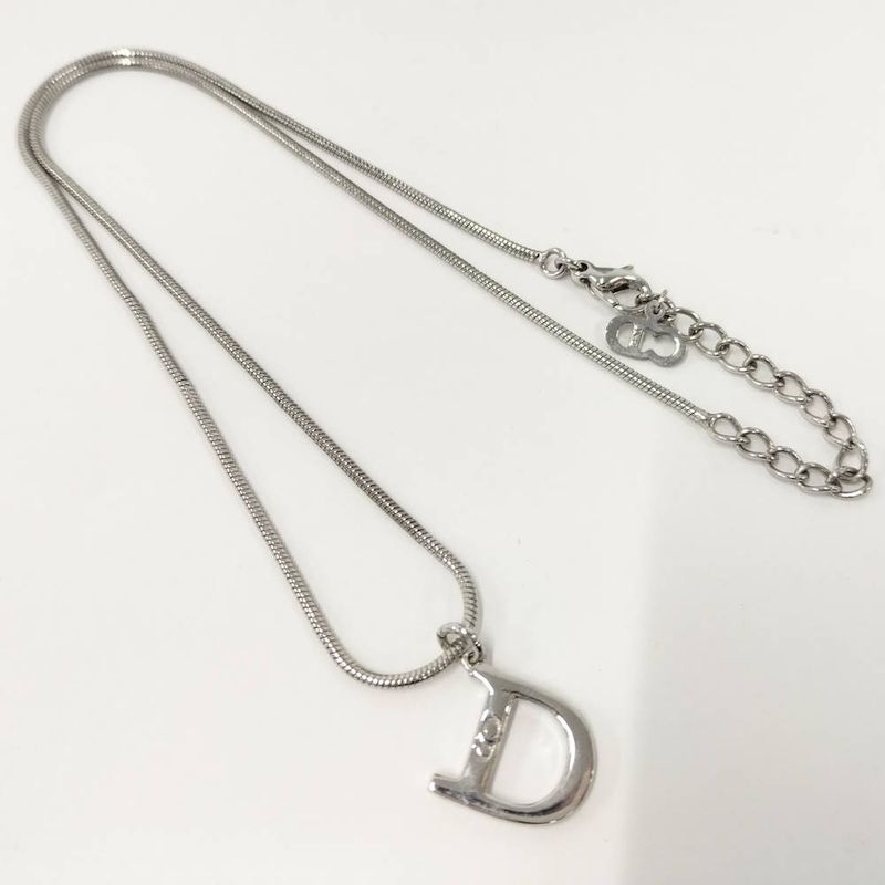 Dior Christian D Logo Necklace Silver Plated
