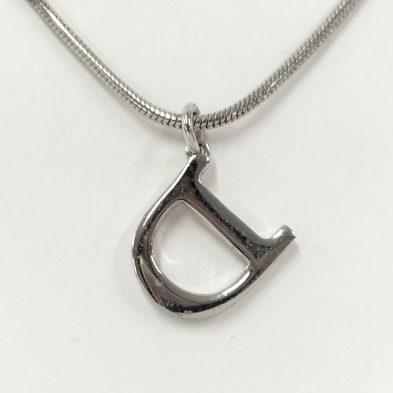Dior Christian D Logo Necklace Silver Plated