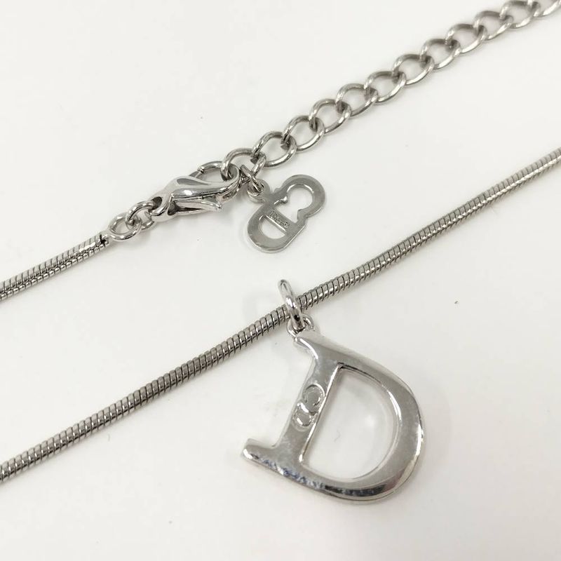 Dior Christian D Logo Necklace Silver Plated