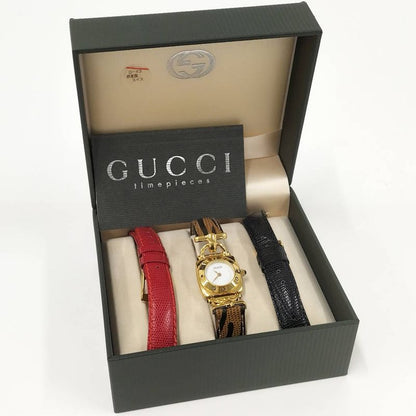 Gucci Watch Horsebit Leather Belt SS Quartz White Dial