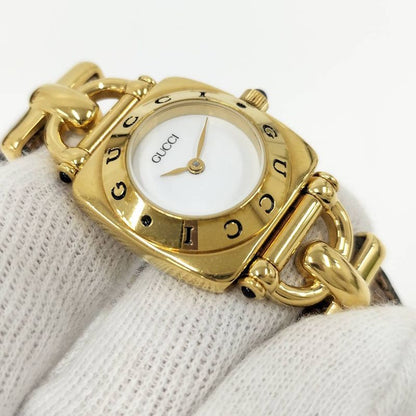 Gucci Watch Horsebit Leather Belt SS Quartz White Dial