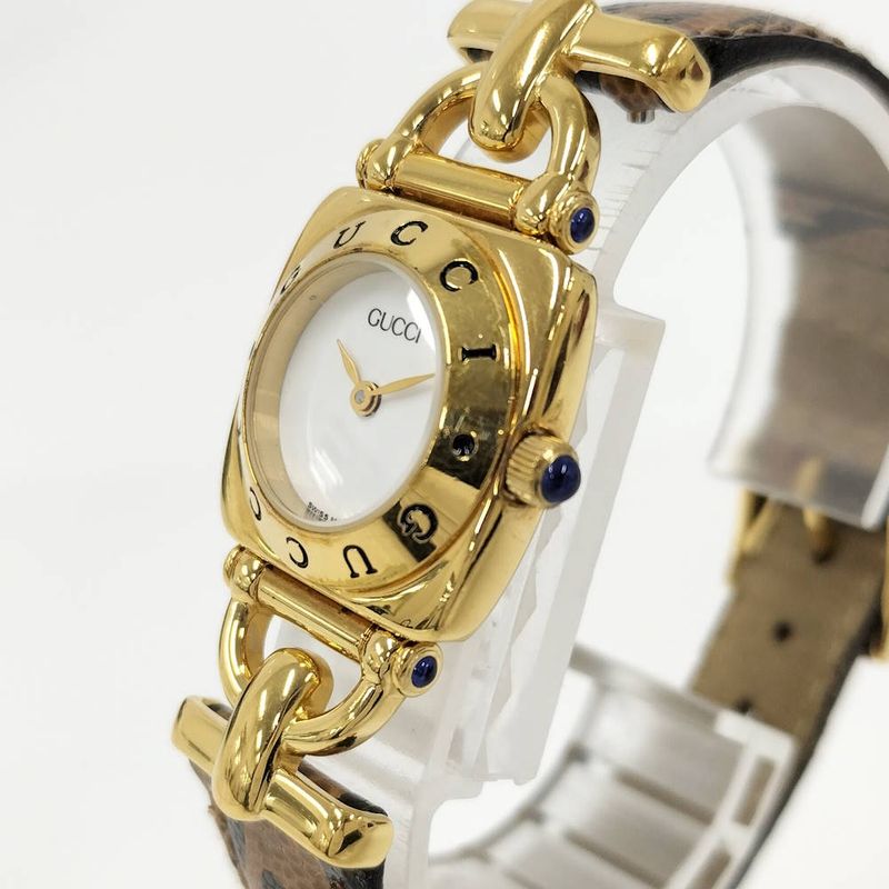 Gucci Watch Horsebit Leather Belt SS Quartz White Dial