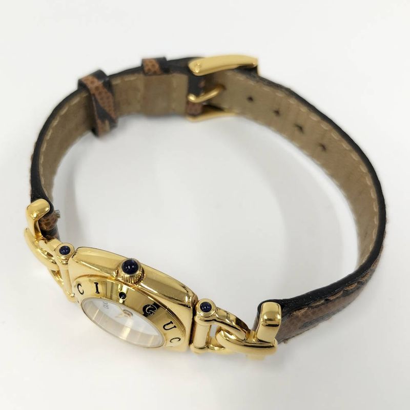 Gucci Watch Horsebit Leather Belt SS Quartz White Dial