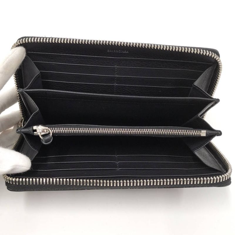Balenciaga Paper Continental Wallet Zip Around Leather Black