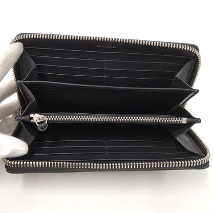 Balenciaga Paper Continental Wallet Zip Around Leather Black