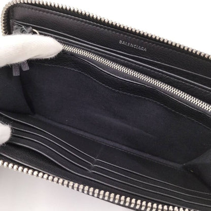 Balenciaga Paper Continental Wallet Zip Around Leather Black