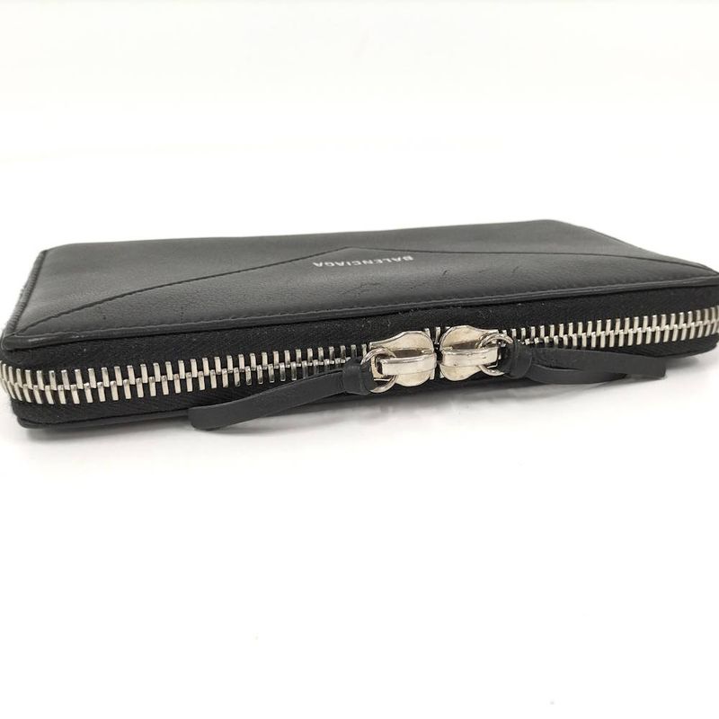 Balenciaga Paper Continental Wallet Zip Around Leather Black