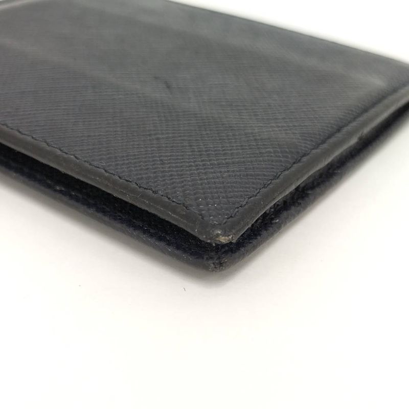 Prada Money Clip Bifold Wallet Leather Navy