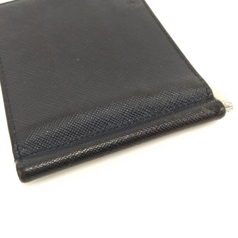 Prada Money Clip Bifold Wallet Leather Navy