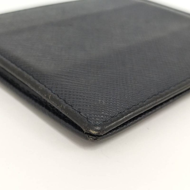 Prada Money Clip Bifold Wallet Leather Navy
