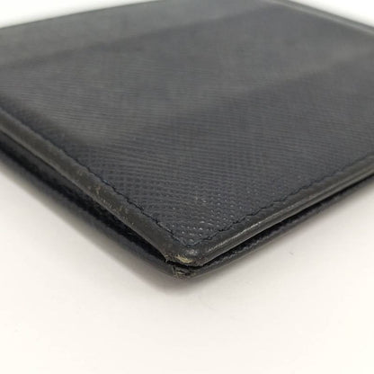 Prada Money Clip Bifold Wallet Leather Navy