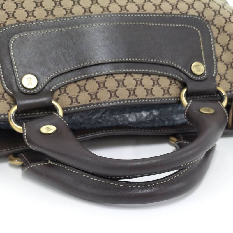 Celine Handbag Macadam Leather Canvas Beige Brown