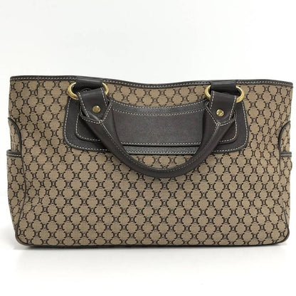 Celine Handbag Macadam Leather Canvas Beige Brown
