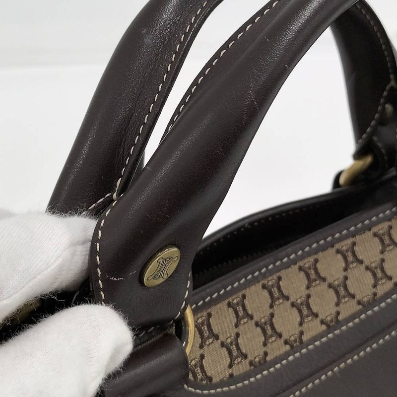 Celine Handbag Macadam Leather Canvas Beige Brown