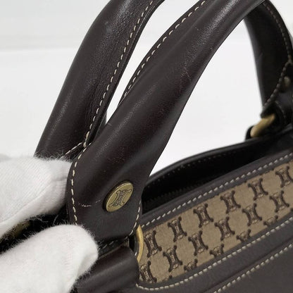 Celine Handbag Macadam Leather Canvas Beige Brown