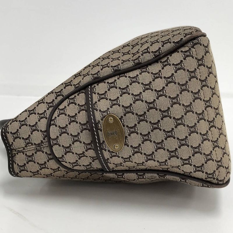Celine Handbag Macadam Leather Canvas Beige Brown