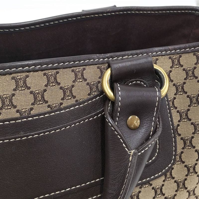 Celine Handbag Macadam Leather Canvas Beige Brown