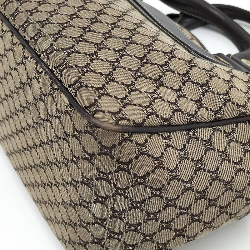 Celine Handbag Macadam Leather Canvas Beige Brown