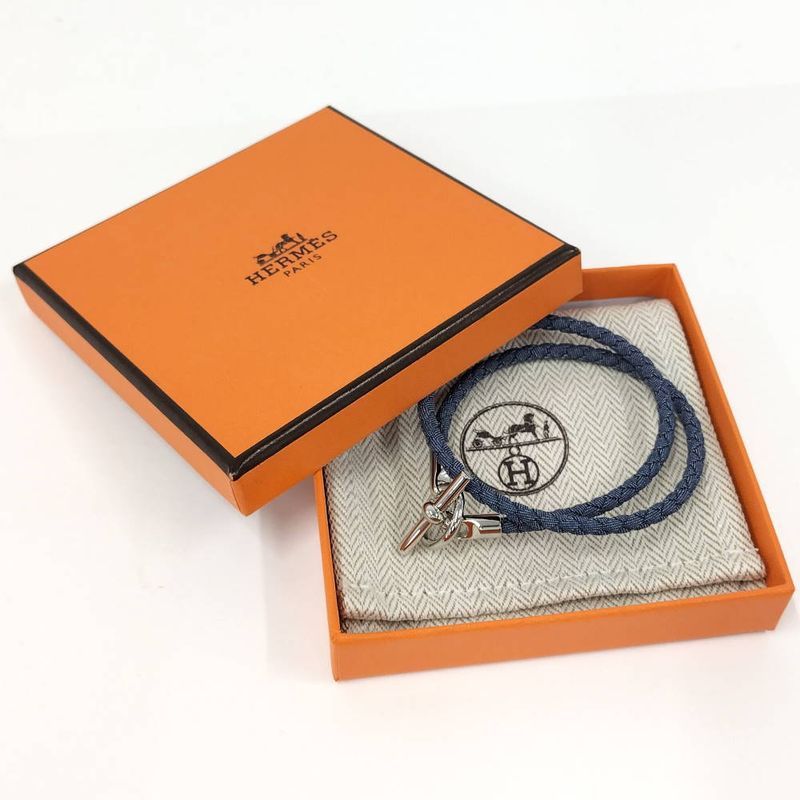 Hermes Glenan Double Tour Double Bracelet Navy Silver