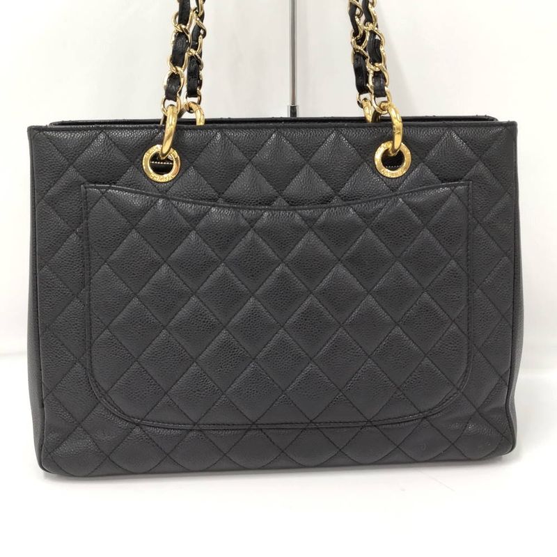 Chanel Grand Shopping Tote GST Tote Grand Shopping Tote Chain Quilted Caviar Leather Black