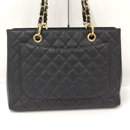 Chanel Grand Shopping Tote GST Tote Grand Shopping Tote Chain Quilted Caviar Leather Black