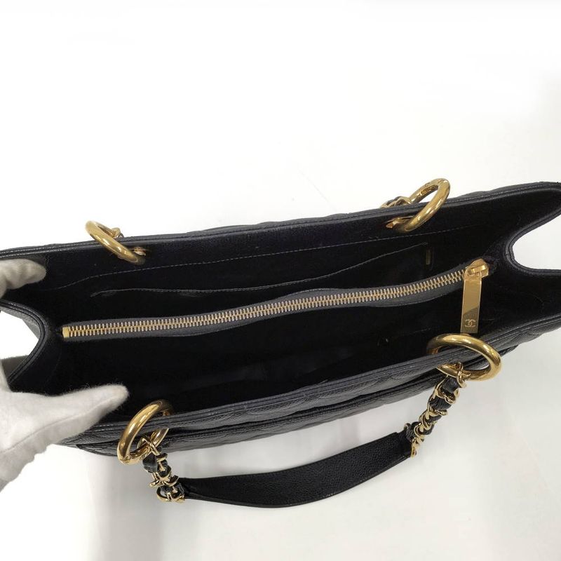 Chanel Grand Shopping Tote GST Tote Grand Shopping Tote Chain Quilted Caviar Leather Black