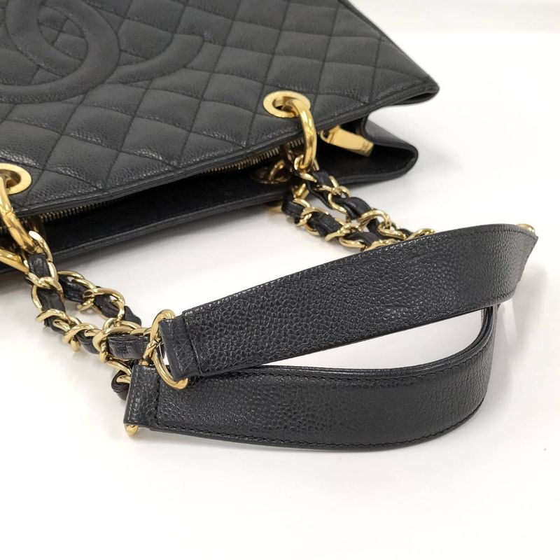 Chanel Grand Shopping Tote GST Tote Grand Shopping Tote Chain Quilted Caviar Leather Black