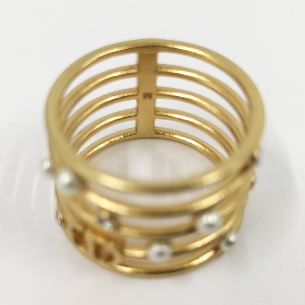Dior Christian Ring CD Logo Rhinestone Faux Pearl Gold Plated M