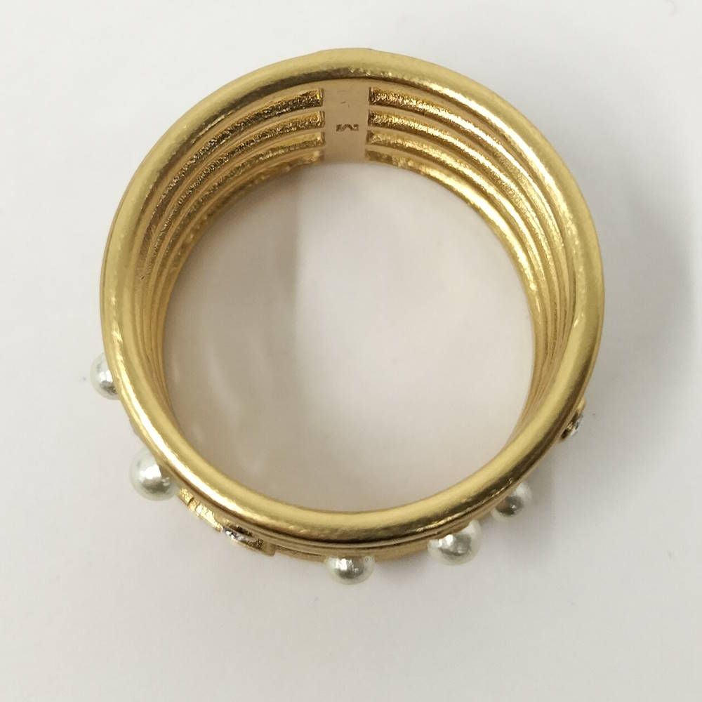 Dior Christian Ring CD Logo Rhinestone Faux Pearl Gold Plated M