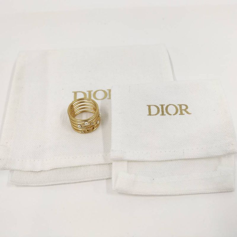 Dior Christian Ring CD Logo Rhinestone Faux Pearl Gold Plated Ring M