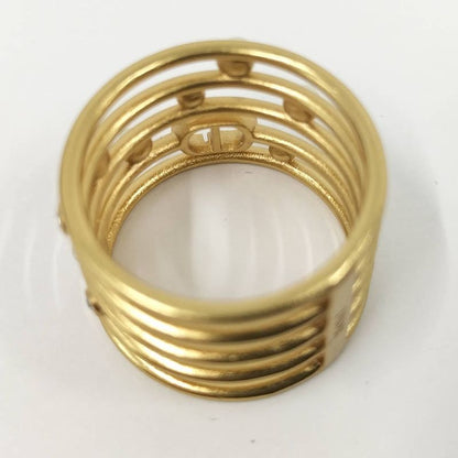 Dior Christian Ring CD Logo Rhinestone Faux Pearl Gold Plated Ring M