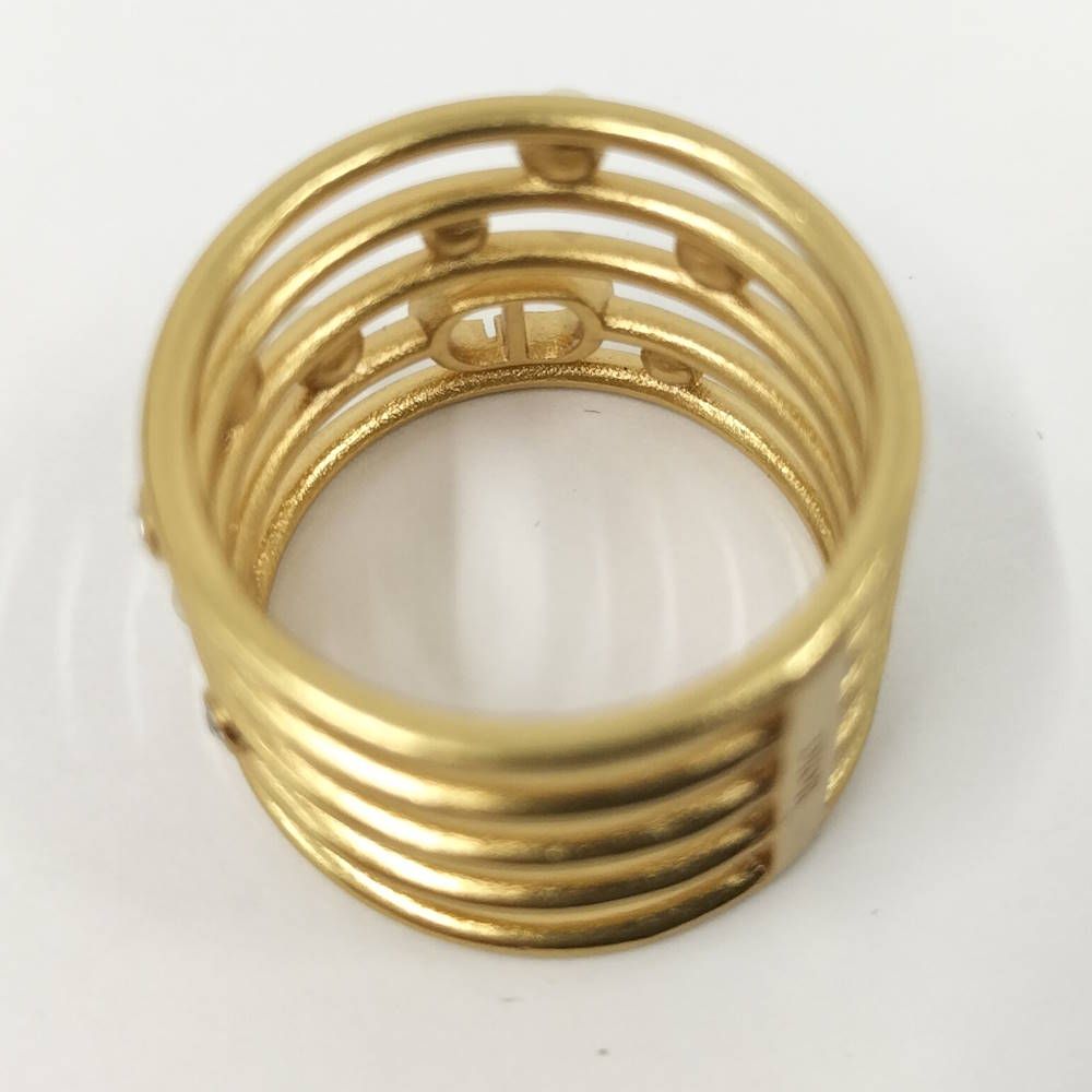 Dior Christian Ring CD Logo Rhinestone Faux Pearl Gold Plated M
