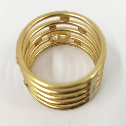 Dior Christian Ring CD Logo Rhinestone Faux Pearl Gold Plated M
