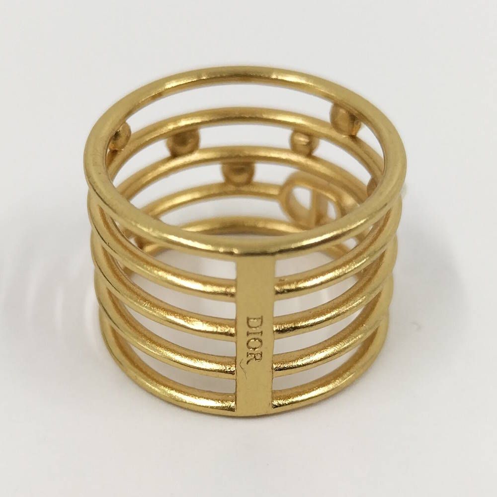 Dior Christian Ring CD Logo Rhinestone Faux Pearl Gold Plated M