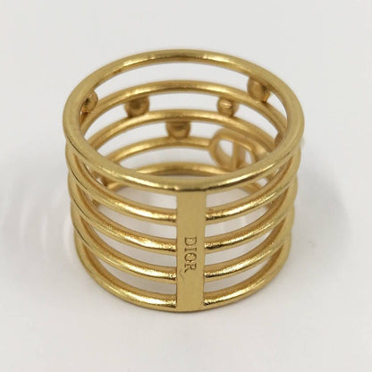 Dior Christian Ring CD Logo Rhinestone Faux Pearl Gold Plated M