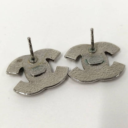 Chanel CC Logo Earrings Rhinestone Plated Silver