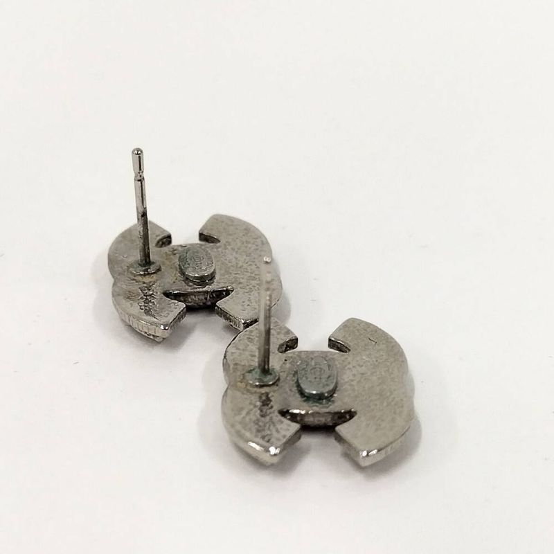 Chanel CC Logo Earrings Rhinestone Plated Silver