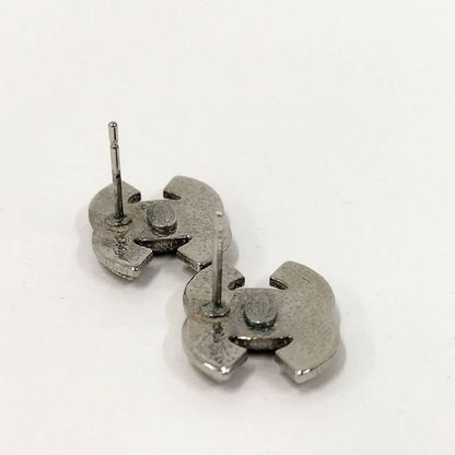 Chanel CC Logo Earrings Rhinestone Plated Silver