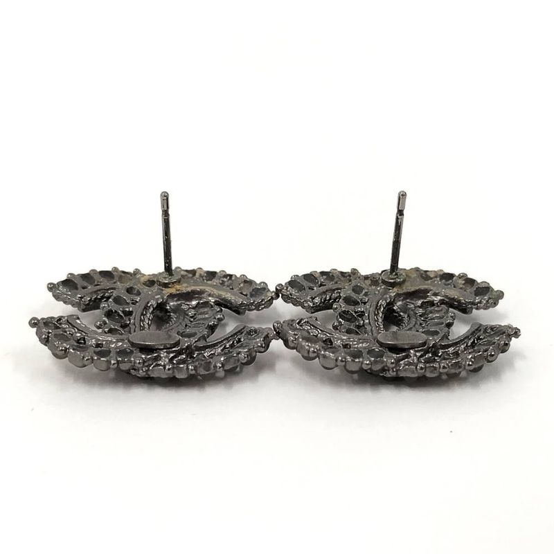 Chanel CC Logo Earrings Rhinestone Silver Plated