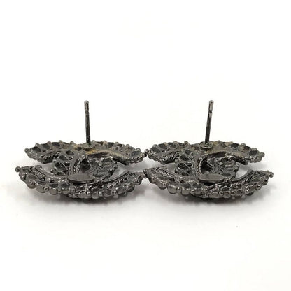 Chanel CC Logo Earrings Rhinestone Silver Plated