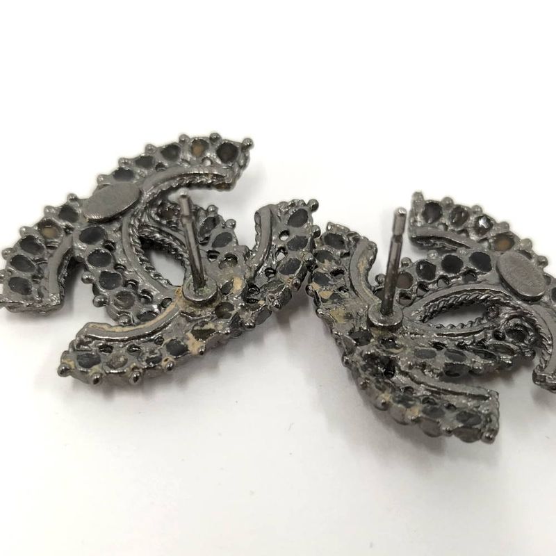 Chanel CC Logo Earrings Rhinestone Silver Plated
