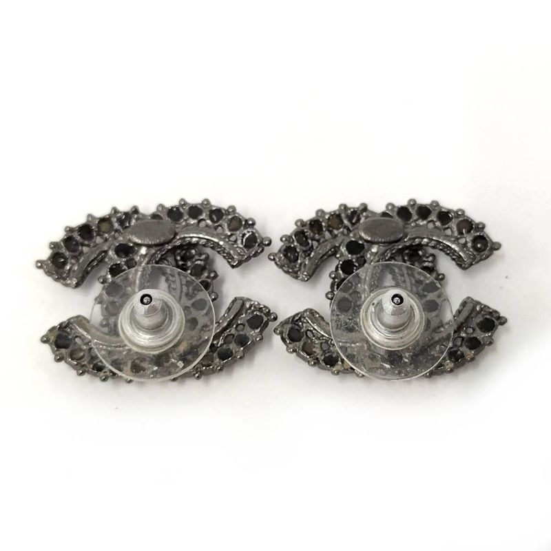 Chanel CC Logo Earrings Rhinestone Silver Plated