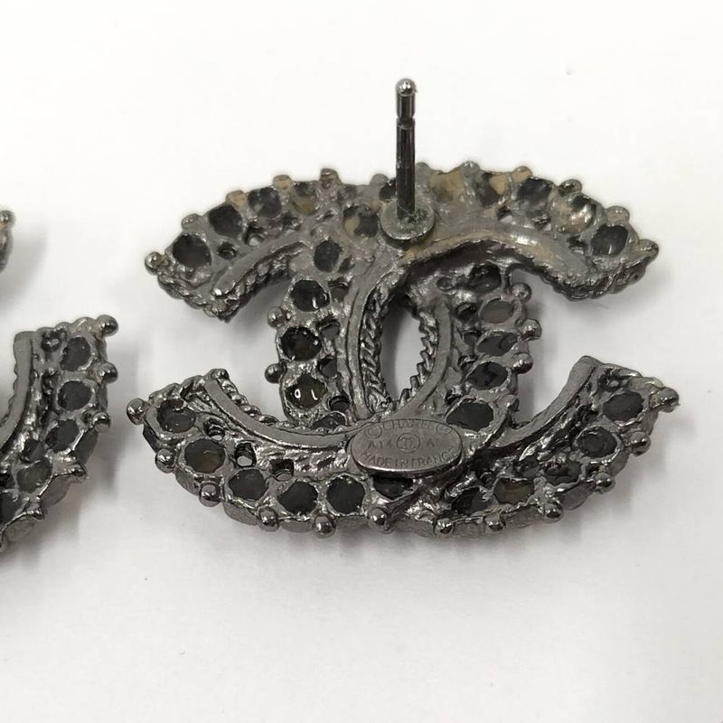 Chanel CC Logo Earrings Rhinestone Silver Plated
