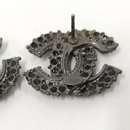 Chanel CC Logo Earrings Rhinestone Silver Plated