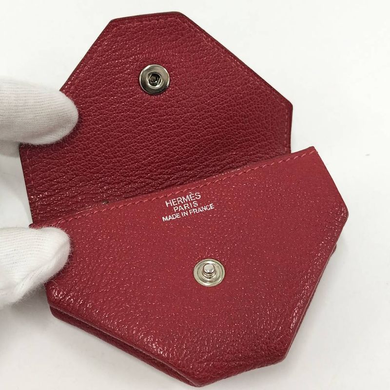 Hermes Levain Quatre Coin Purse Leather Red