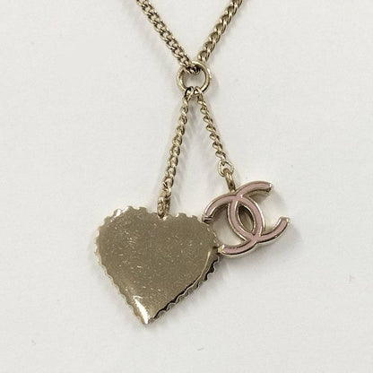 Chanel Necklace Heart CC Logo Silver