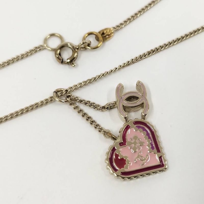 Chanel Necklace Heart CC Logo Silver