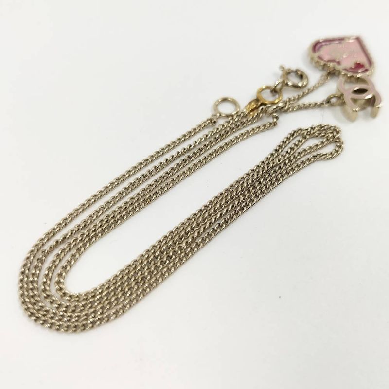 Chanel Necklace Heart CC Logo Silver