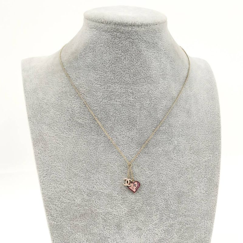 Chanel Necklace Heart CC Logo Silver