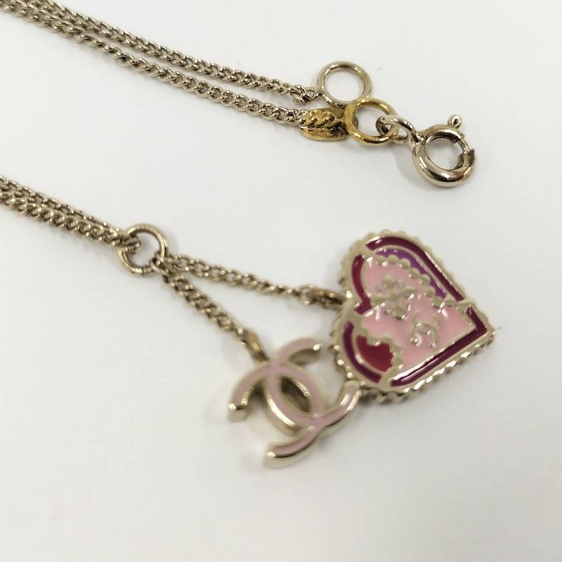 Chanel Necklace Heart CC Logo Silver